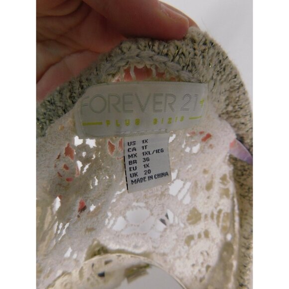 Forever 21 Plus Sage Green Lace Shoulder Sweater 1X - Metallic Knit - Excellent - Picture 9 of 11